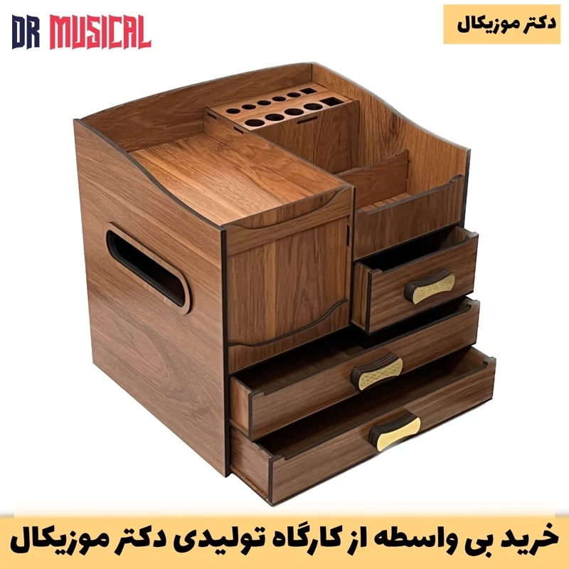 استند لوازم آرایش چوبی مدل سه کشو دارای جای دستمال کاغذی به همراه مقسم دایره ای - خرید بی واسطه از تولیدی