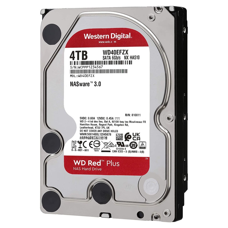 هارد اینترنال وسترن دیجیتال WD Red Plus 4TB NAS Hard Disk Drive – 5400 RPM Class SATA 6Gb/s, CMR, 256MB Cache, 3.5 Inch – WD40EFPX