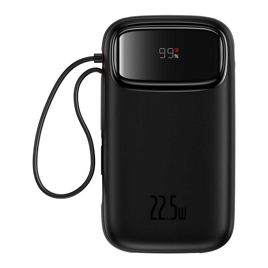 پاوربانک بیسوس مدل QPow2 P10055003113 22.5W ظرفیت 10000mAH همراه کابل متصل Type-C و لایتنینگ
