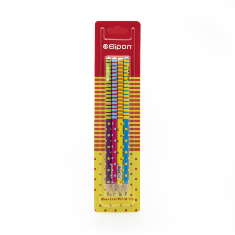 مداد مشکی الیپون طرح POLKA کد 8101640 بسته 4 عددی