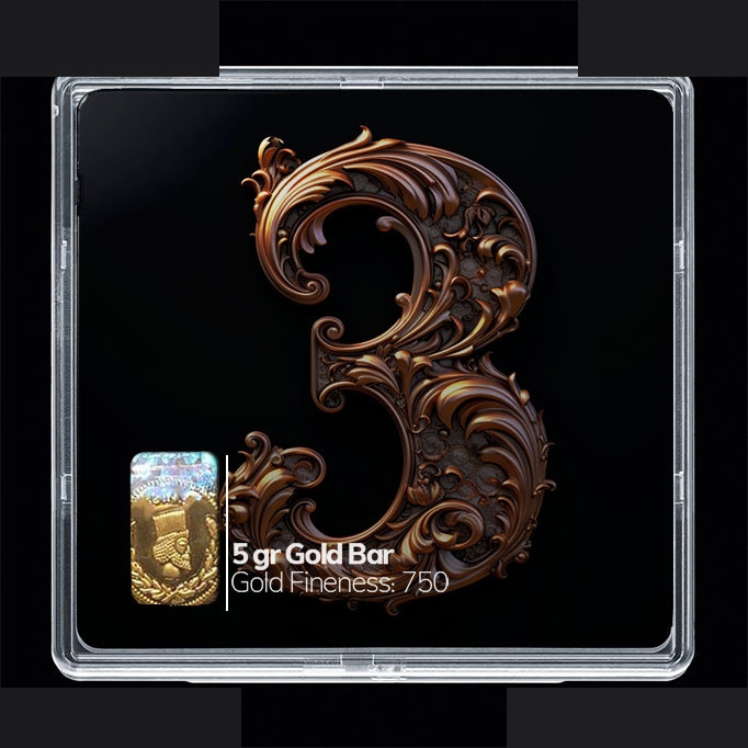 شمش طلا 18 عیار 100 سوت مدوپد مدل عدد 3 کد SG10204