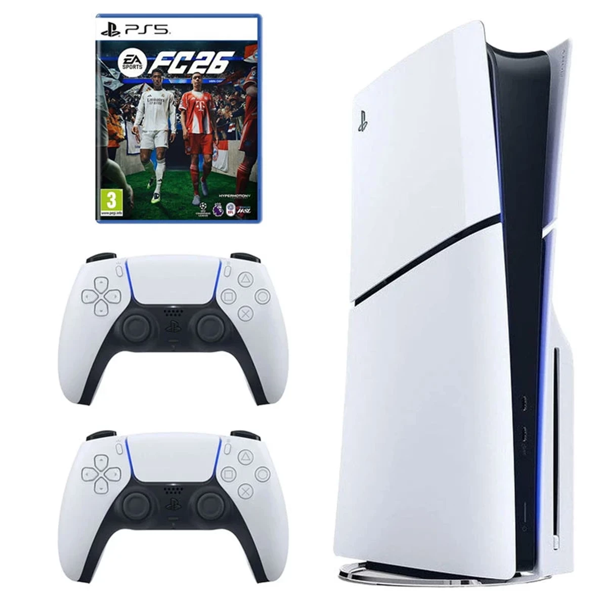 کنسول بازی سونی مدل PlayStation 5 Slim ریجن اروپا سری 2016A نسخه دیسکخور ظرفیت یک ترابایت به همراه دسته اضافی و بازیEA SPORTS FC 26