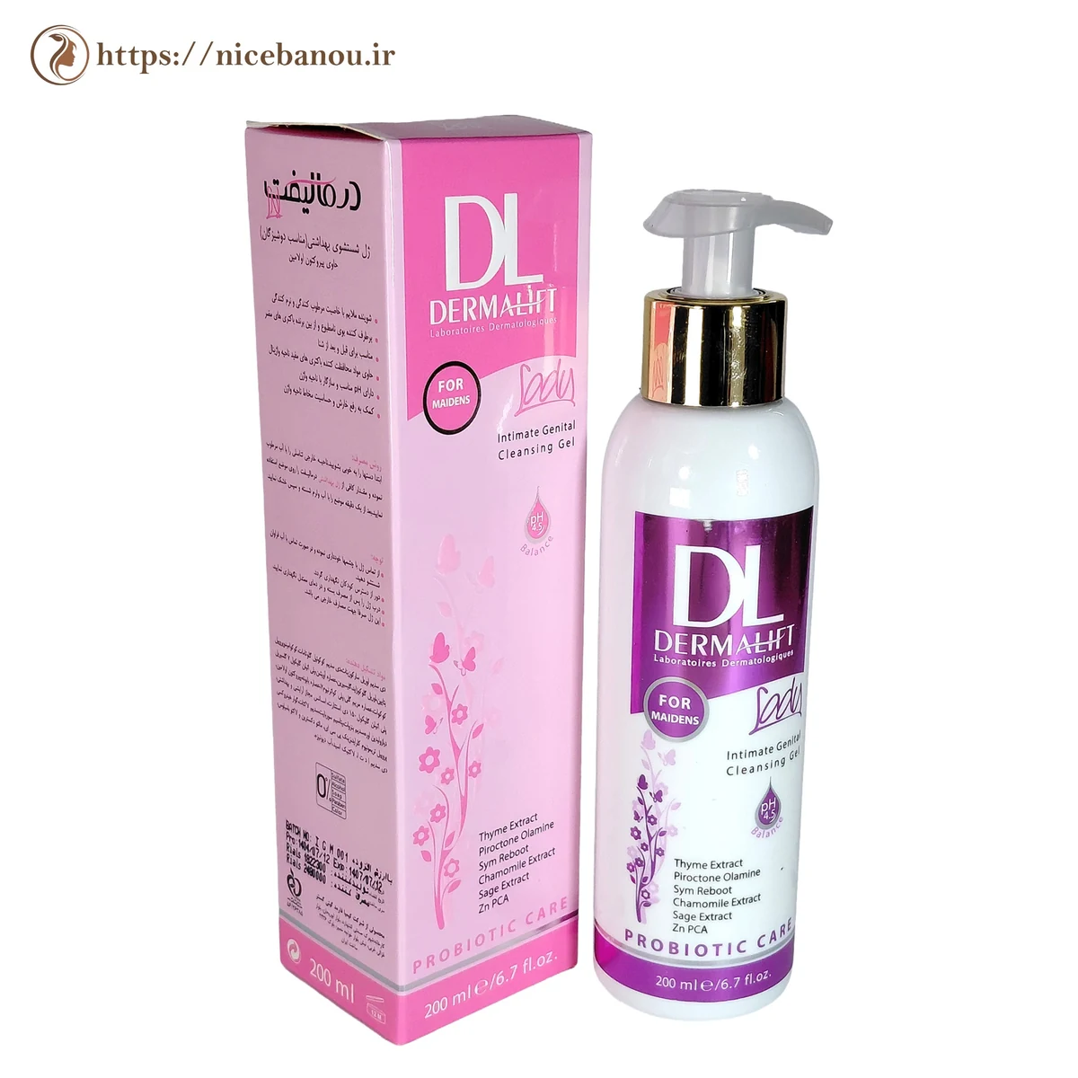 ژل شستشوی بهداشتی دوشیزگان درمالیفت Lady حجم ۲۰۰ میلیلیتر
