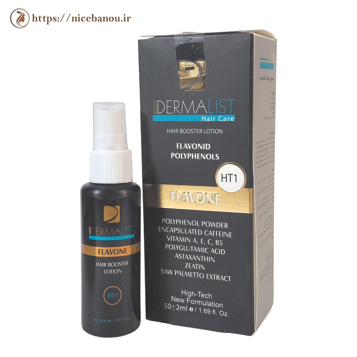 لوسیون تقویت و کمک به رویش مجدد مو درمالیست مدل Flavone HT1 حجم ۵۰ میلیلیتر