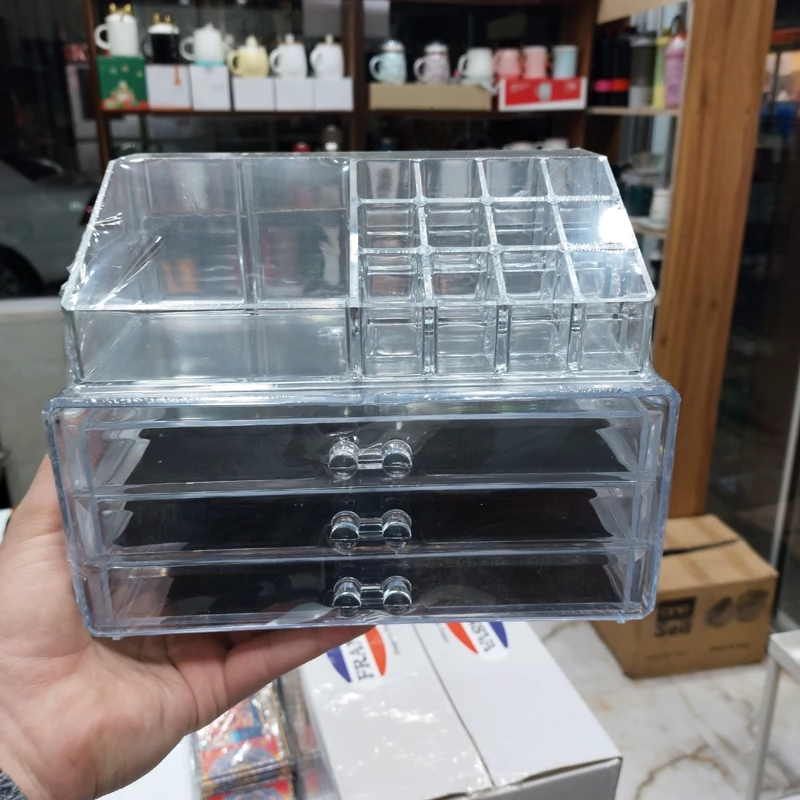 جای لوازم آرایش جنسش اکرولیک 3 کشو ،مناسب نظم دهی به رژ و عطر و ریمل و..