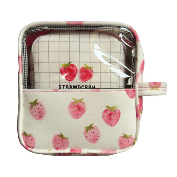 کیف لوازم آرایش زنانه بندو مدل Straw Berry مجموعه 2 عددی