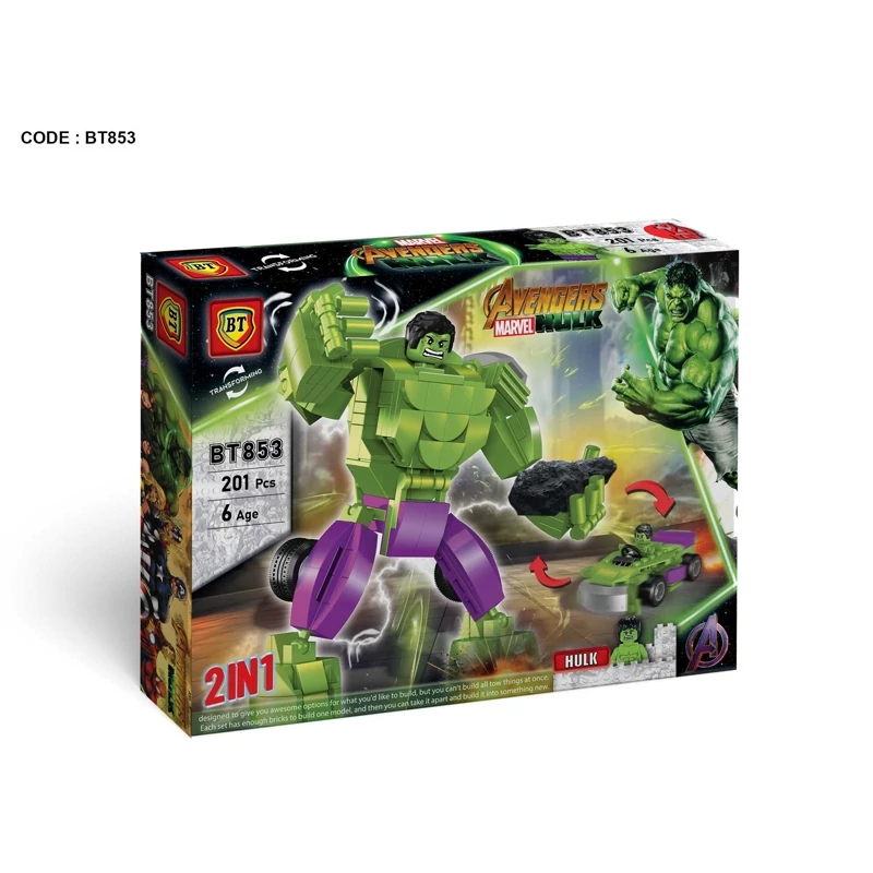 لگو تبدیل شونده هالک دوحالته ماشین و ربات 201 قطعه کد BT853 شماره 3 مارول LEGO