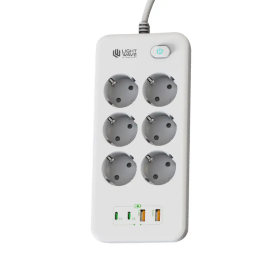 چند راهی برق 6 پورت 3 متری لایت ویو مدل LW-EXT-662U2C