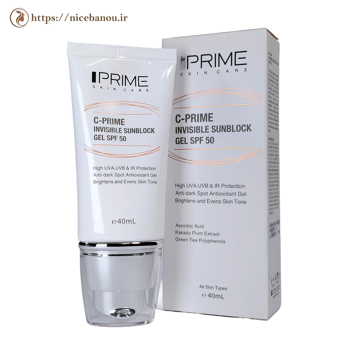 ژل ضد آفتاب بیرنگ ویتامین سی پرایم مدل C-Prime SPF50 حجم 40 میلیلیتر