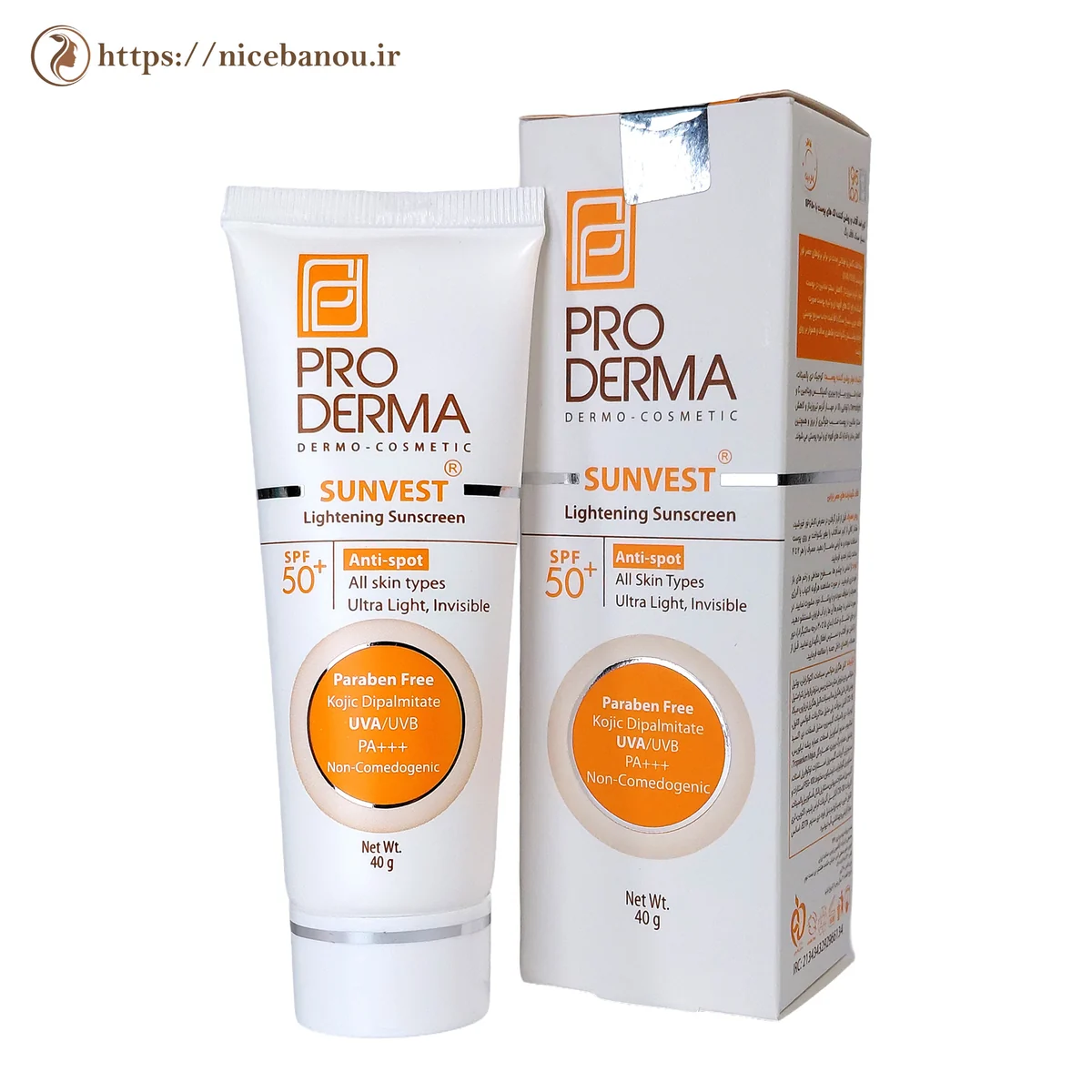 کرم ضد آفتاب بیرنگ و ضد لک پرودرما سان وست SPF50+ وزن ۴۰ گرم
