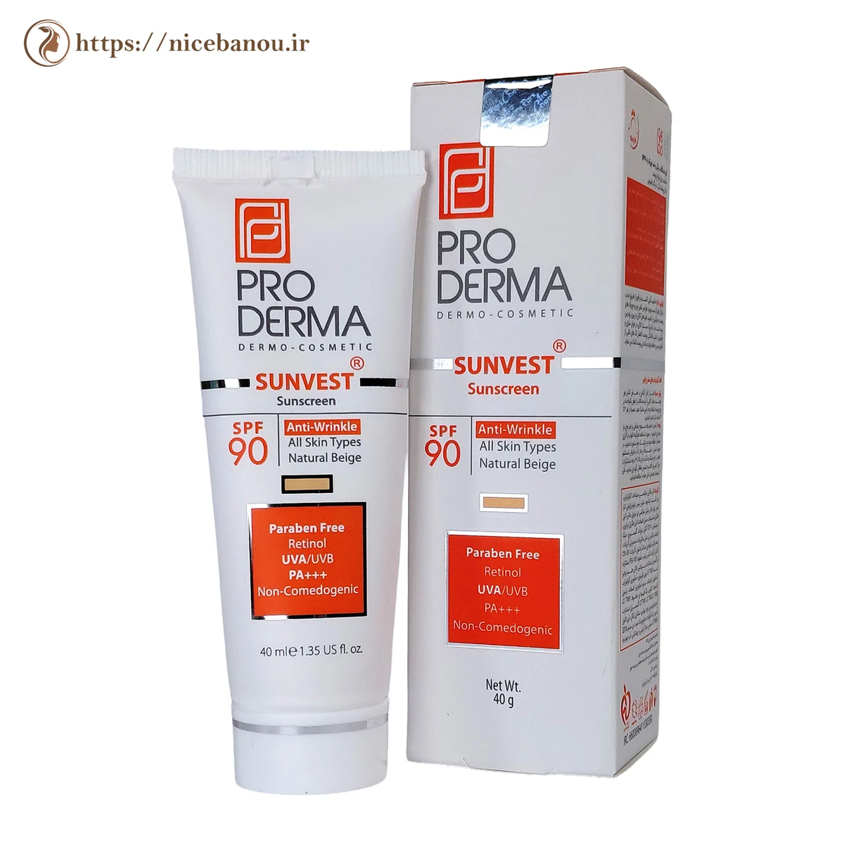 کرم ضد آفتاب رنگی ضد چروک پرودرما سان وست SPF 90 بژ طبیعی ۴۰ گرم