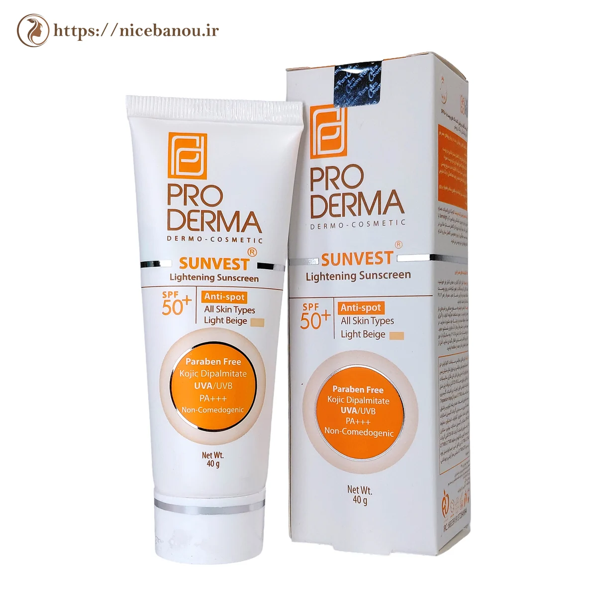 کرم ضد آفتاب ضد لک پرودرما SPF50+ بژ روشن 40 گرم