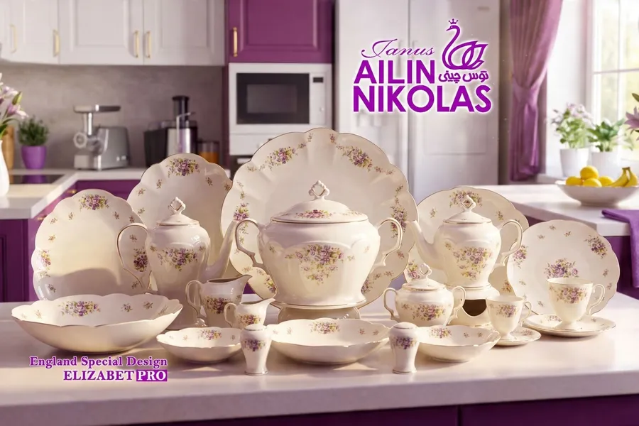 سرویس چینی الیزابت پرومکس طرح نیکولاس 18 نفره 144 پارچه توس چینی ژانوس قالب آیلین