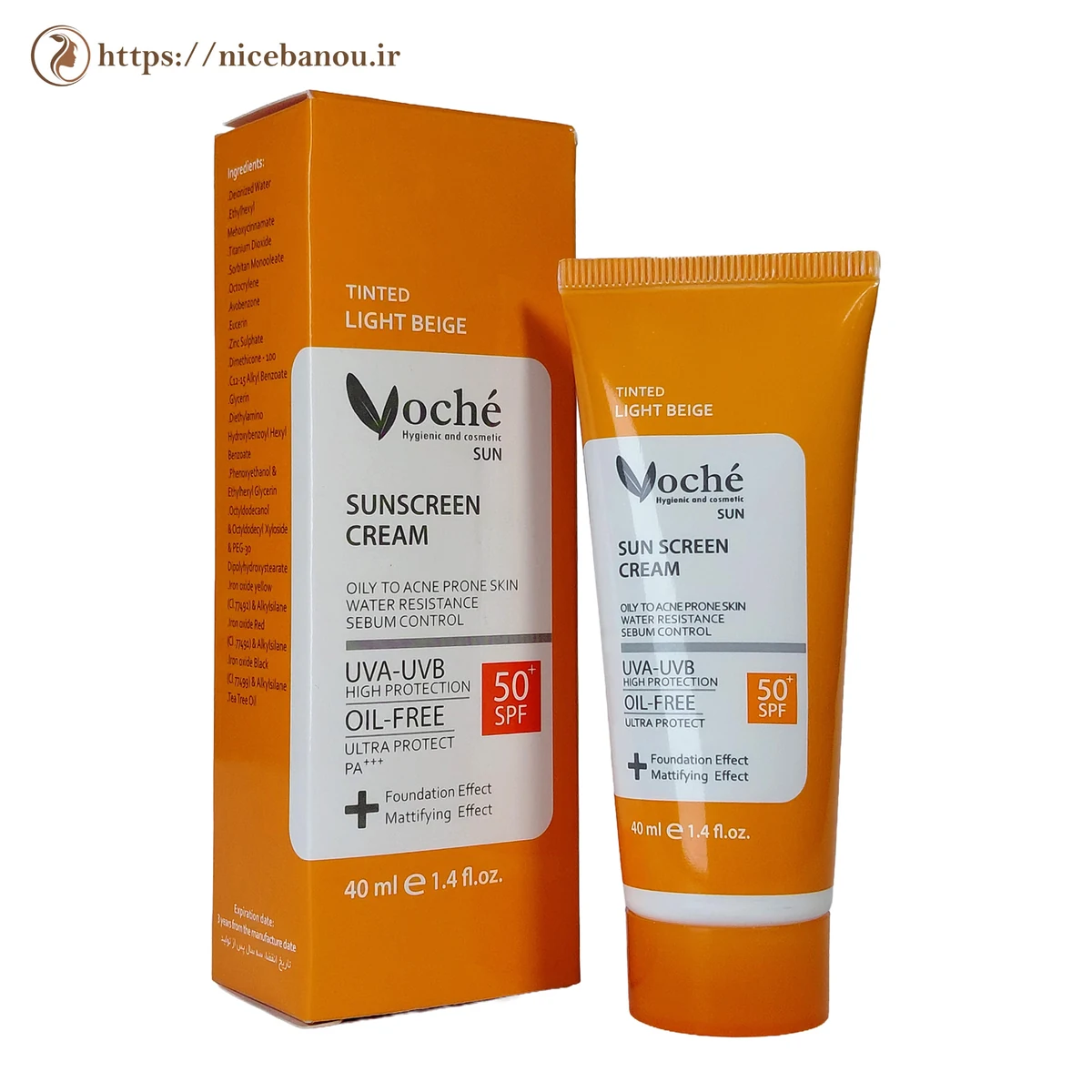 کرم ضد آفتاب رنگی پوست چرب وچه SPF50 بژ روشن 40 میلیلیتر