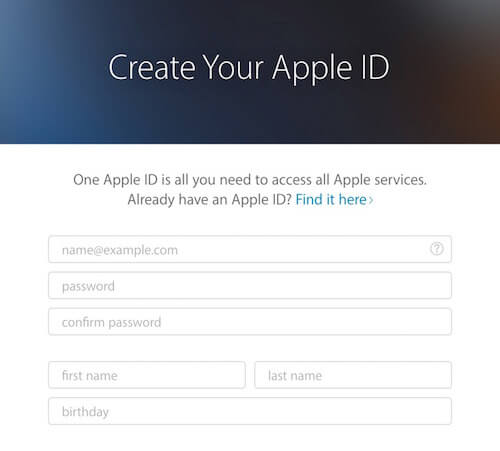 Apple registration form